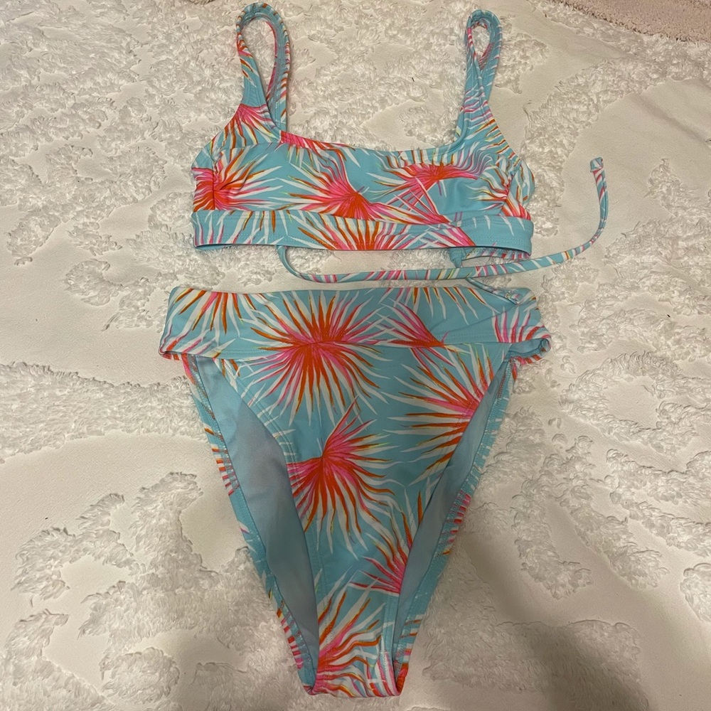 High waisted tropical bikini bottoms